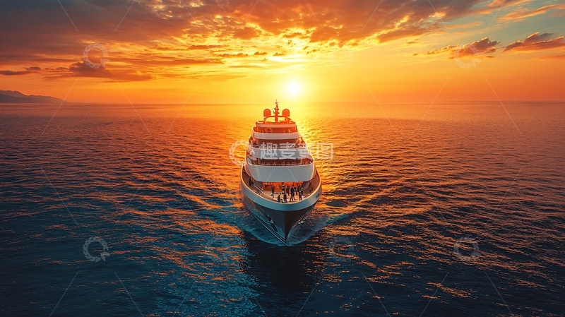 高清大图下载【趣麦麦图】海上日落豪华游艇