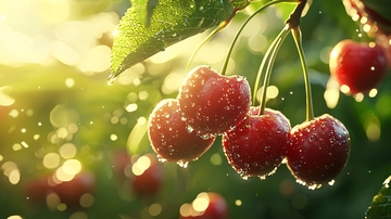 阳光雨露下的红樱桃