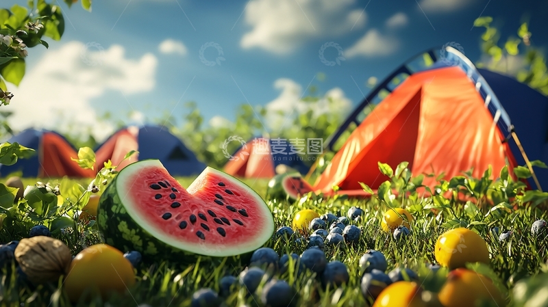 高清大图下载【趣麦麦图】夏日露营西瓜水果