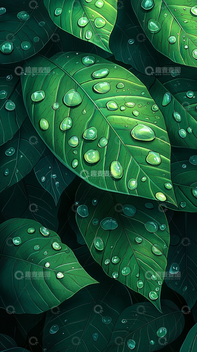 高清大图下载【趣麦麦图】绿叶上的水滴特写