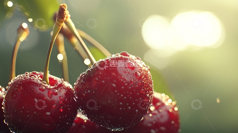 高清大图下载【趣麦麦图】阳光下晶莹剔透的红樱桃