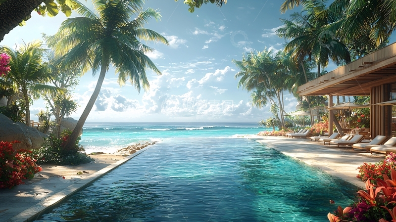高清大图下载【趣麦麦图】热带海滩泳池别墅