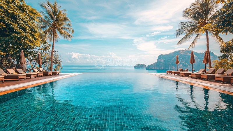 高清大图下载【趣麦麦图】热带海岛无边泳池美景