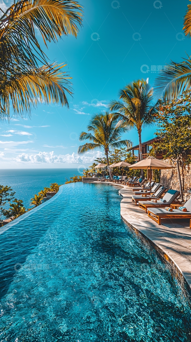高清大图下载【趣麦麦图】海边度假无边泳池