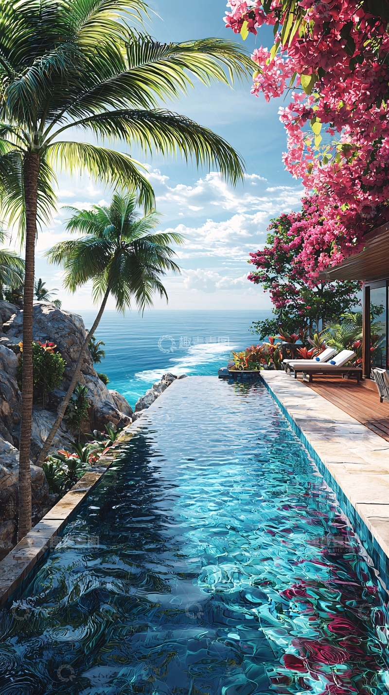 高清大图下载【趣麦麦图】海边泳池度假胜地