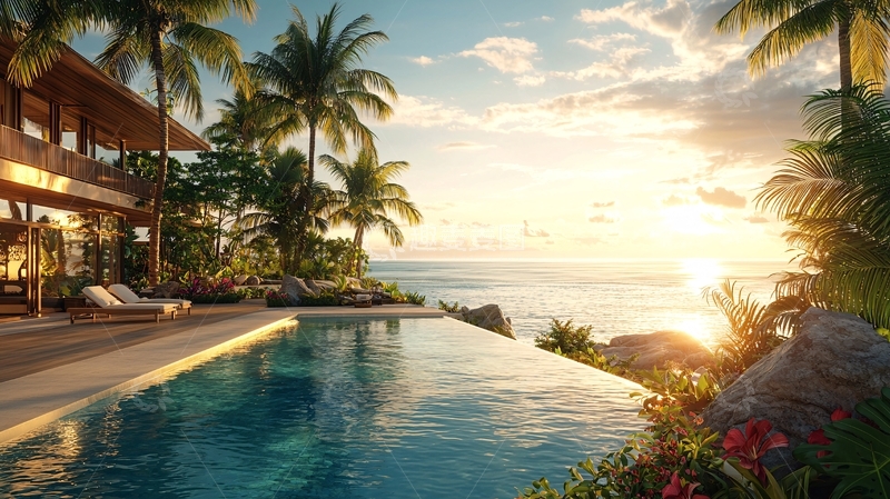 高清大图下载【趣麦麦图】海边泳池别墅风景