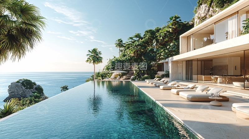 高清大图下载【趣麦麦图】海景别墅泳池度假天堂