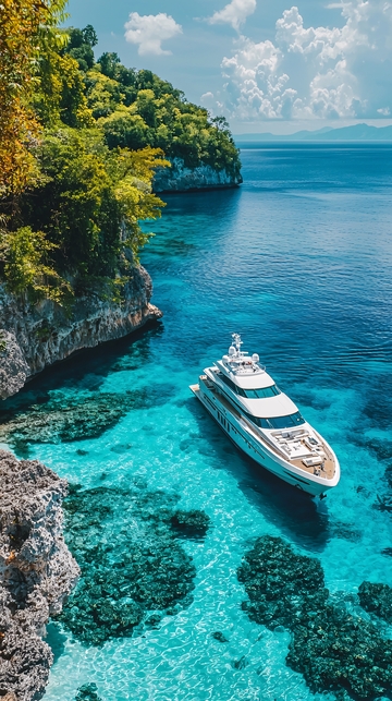 碧海蓝天下的豪华游艇