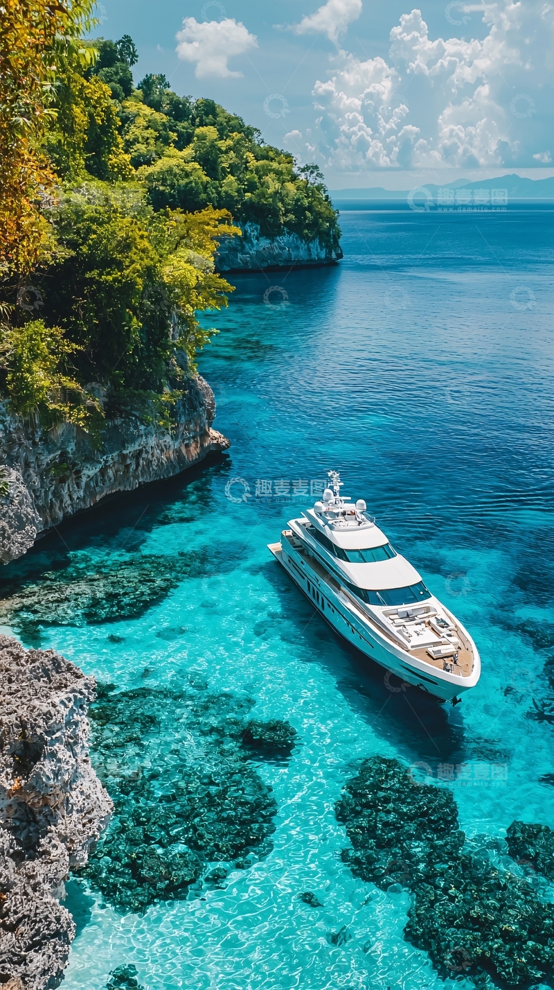 高清大图下载【趣麦麦图】碧海蓝天下的豪华游艇