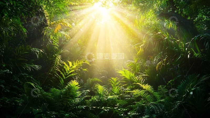 高清大图下载【趣麦麦图】阳光穿透茂密森林