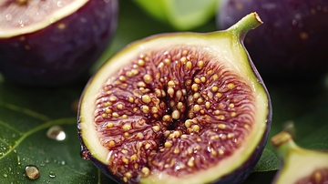 新鲜紫红色的无花果切面特写