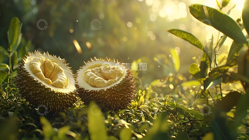 高清大图下载【趣麦麦图】阳光下打开的榴莲