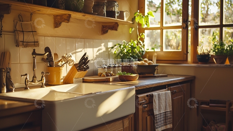 高清大图下载【趣麦麦图】阳光洒满乡村厨房