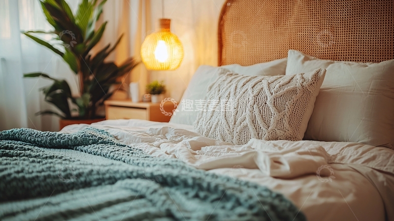 高清大图下载【趣麦麦图】舒适的卧室床铺细节