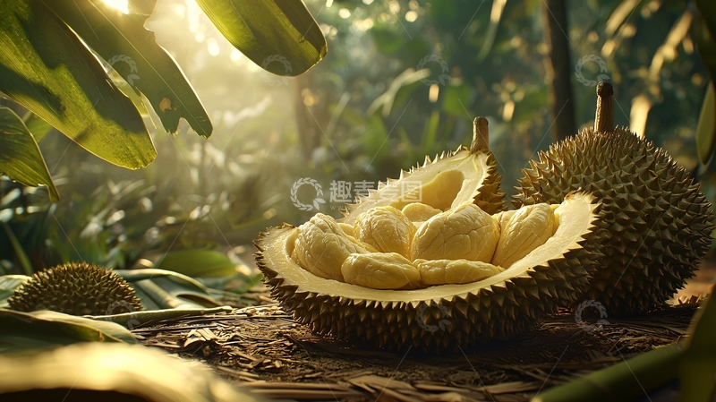 高清大图下载【趣麦麦图】热带雨林中打开的榴莲