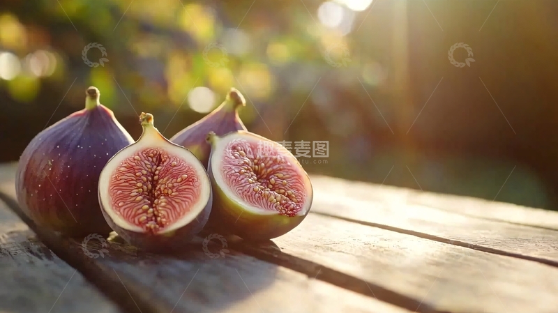 高清大图下载【趣麦麦图】阳光下木桌上新鲜无花果