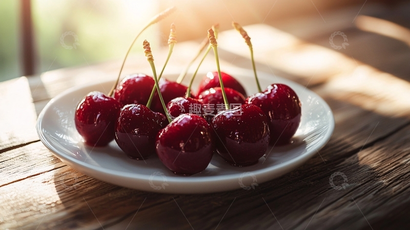 高清大图下载【趣麦麦图】白盘中红樱桃特写