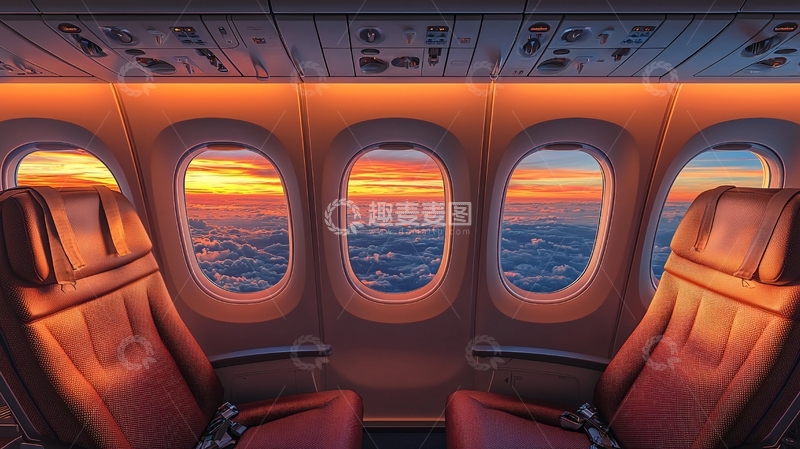 高清大图下载【趣麦麦图】飞机舷窗外日落海景