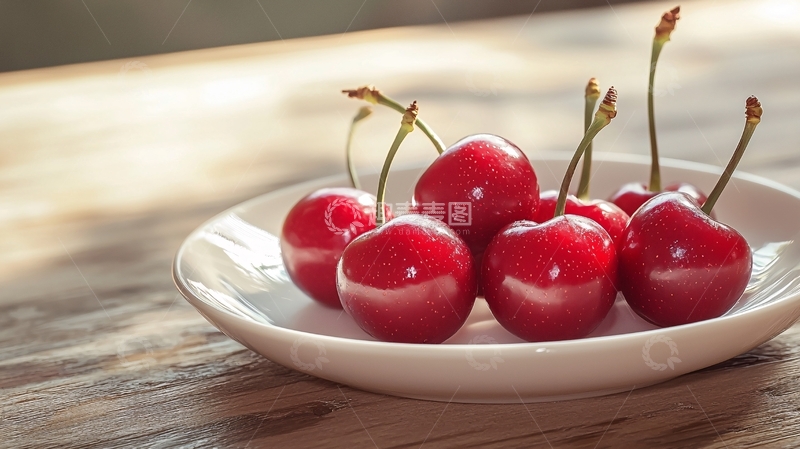 高清大图下载【趣麦麦图】白盘中新鲜红樱桃