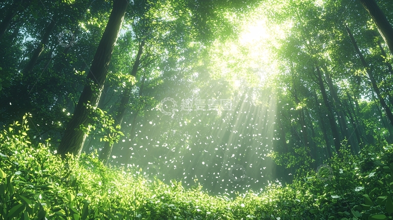 高清大图下载【趣麦麦图】阳光穿透绿色森林