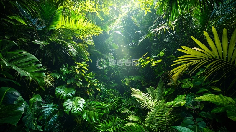 高清大图下载【趣麦麦图】热带雨林光线穿透绿色植物