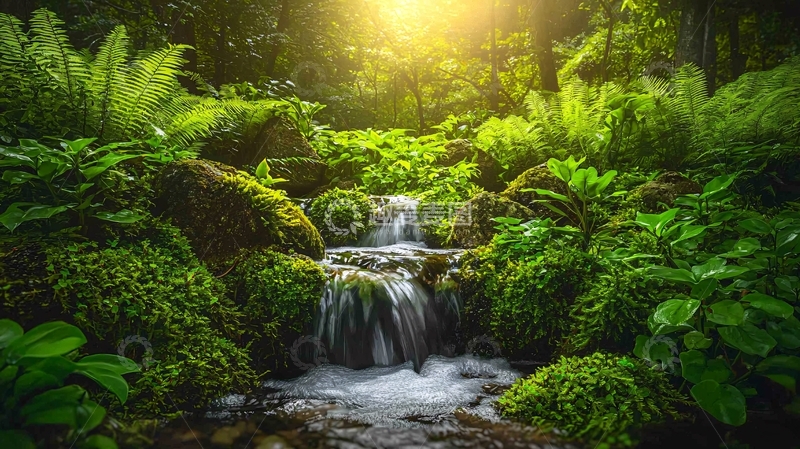 高清大图下载【趣麦麦图】绿意盎然的小溪流水