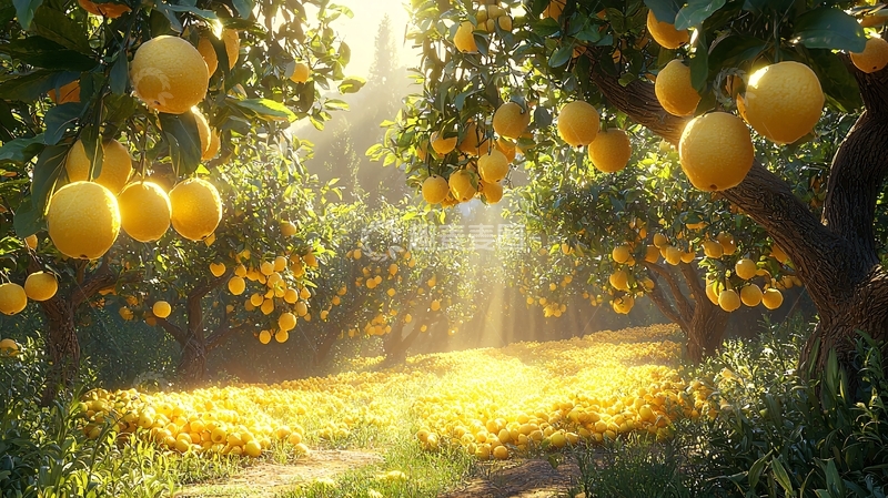 高清大图下载【趣麦麦图】柠檬树林阳光洒落