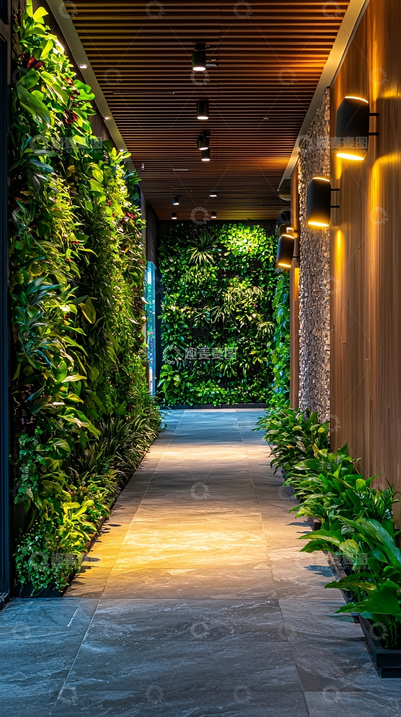 高清大图下载【趣麦麦图】室内绿植墙走廊