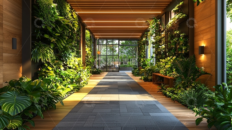 高清大图下载【趣麦麦图】绿植墙环绕的走廊
