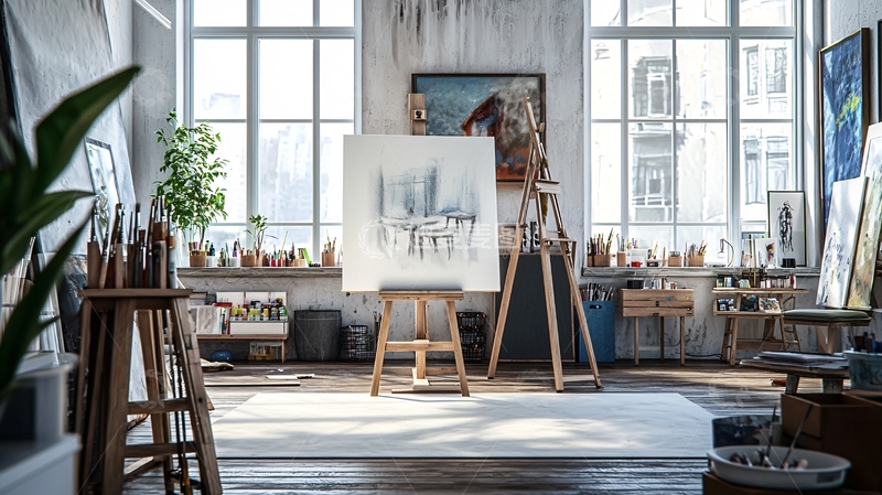 高清大图下载【趣麦麦图】明亮舒适的艺术家工作室