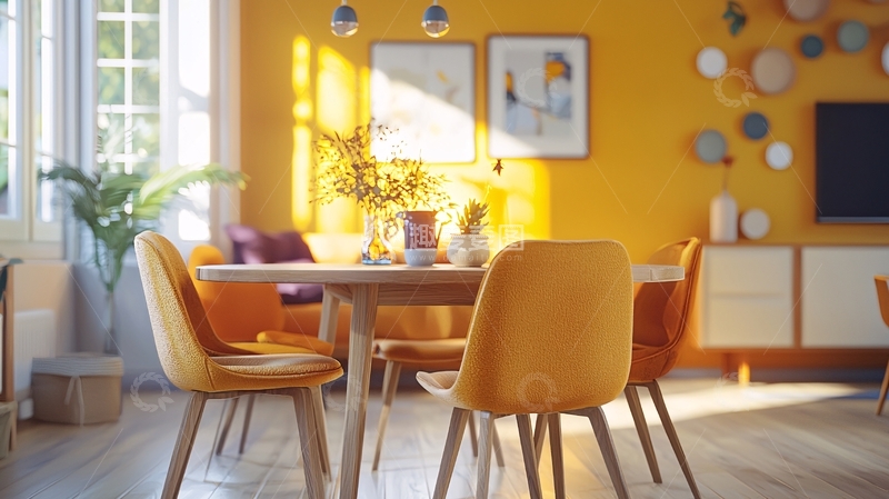 高清大图下载【趣麦麦图】阳光明媚的黄色餐厅