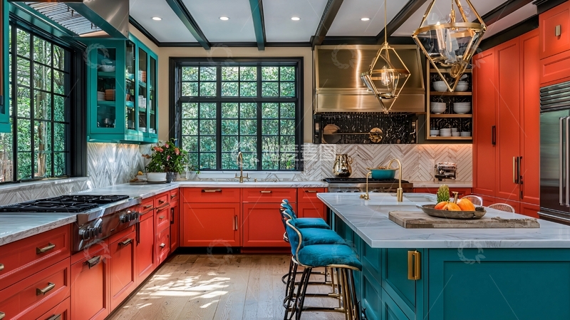 高清大图下载【趣麦麦图】红绿撞色厨房