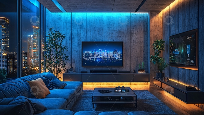 高清大图下载【趣麦麦图】未来主义客厅夜景