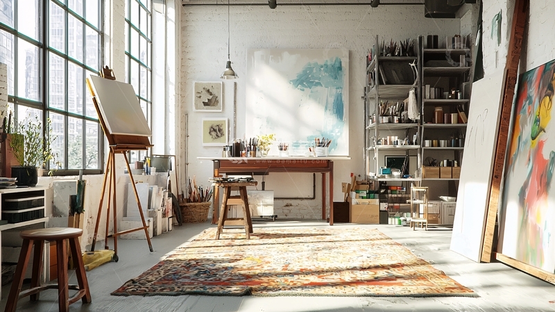 高清大图下载【趣麦麦图】阳光洒进的艺术家工作室
