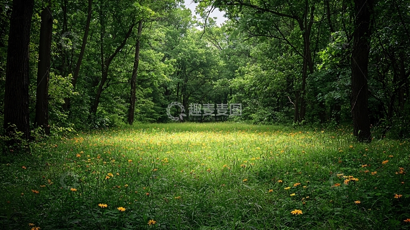 高清大图下载【趣麦麦图】绿树环绕的空旷草地