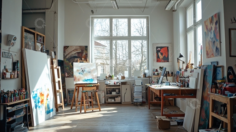 高清大图下载【趣麦麦图】阳光洒进的艺术家工作室