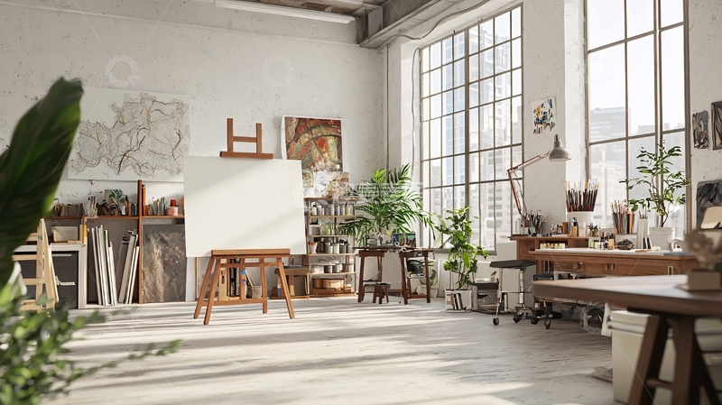 高清大图下载【趣麦麦图】阳光洒进的艺术家工作室