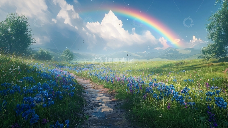 高清大图下载【趣麦麦图】风景如画的彩虹田野