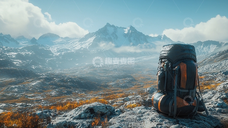 高清大图下载【趣麦麦图】雪山下的背包