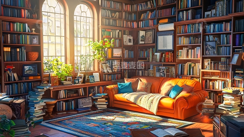 高清大图下载【趣麦麦图】阳光洒进的图书馆