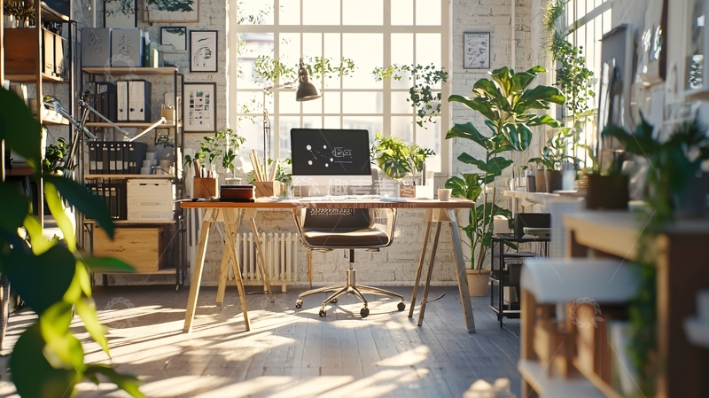 高清大图下载【趣麦麦图】阳光洒进的绿植环绕办公空间