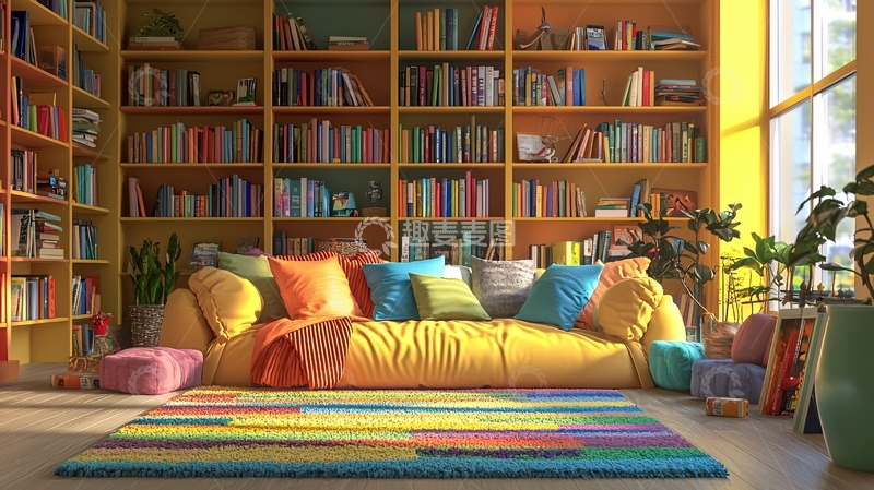 高清大图下载【趣麦麦图】阳光洒进的温馨书房