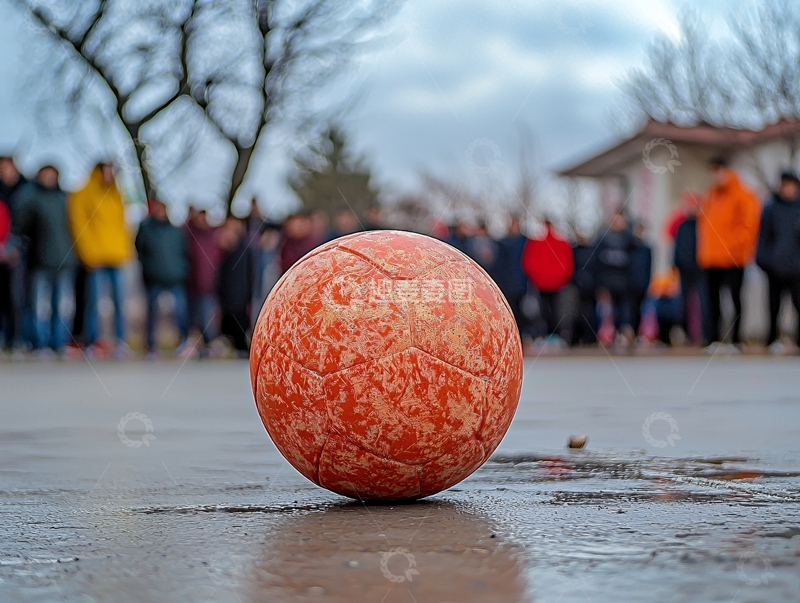 高清大图下载【趣麦麦图】橙色篮球在雨后操场上