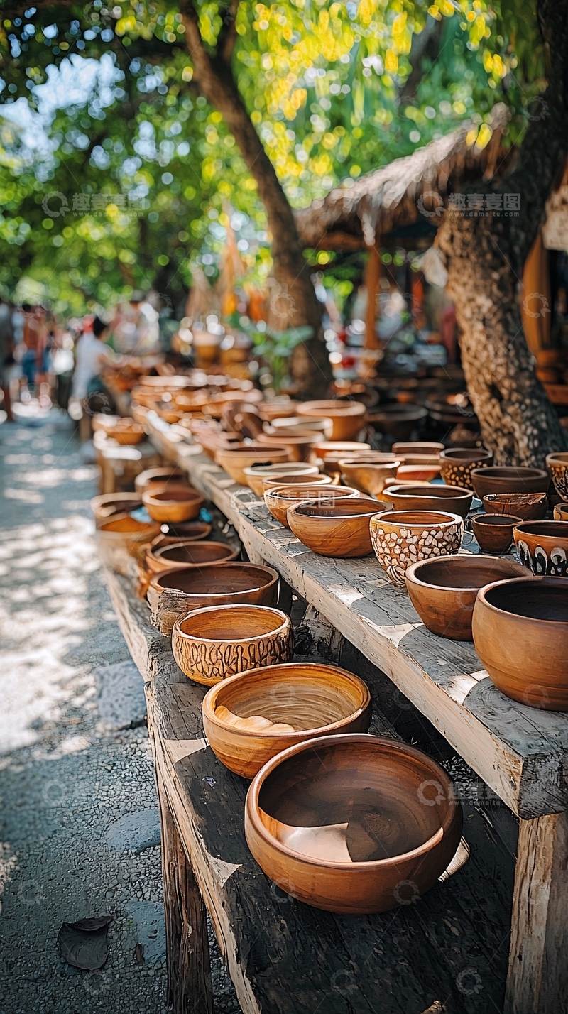 高清大图下载【趣麦麦图】木碗陈列在阳光下