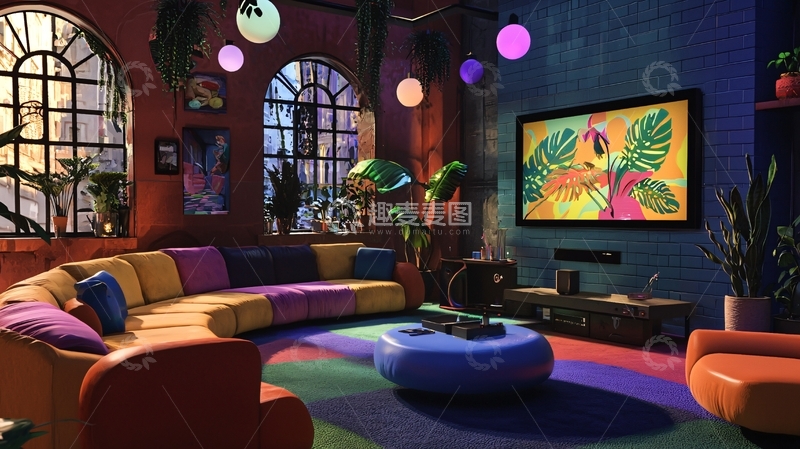 高清大图下载【趣麦麦图】彩色客厅