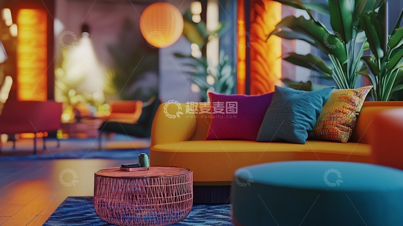 高清大图下载【趣麦麦图】色彩鲜艳的现代酒店大堂