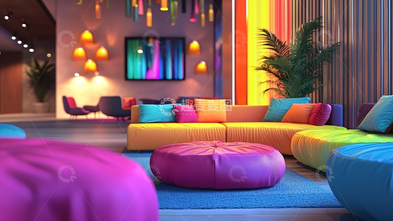 高清大图下载【趣麦麦图】彩虹色客厅