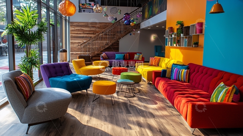 高清大图下载【趣麦麦图】色彩鲜艳的现代化休息室