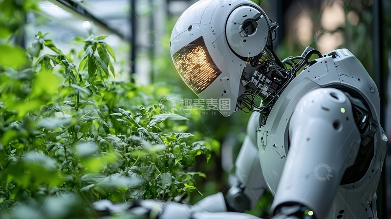 高清大图下载【趣麦麦图】机器人照料绿色植物