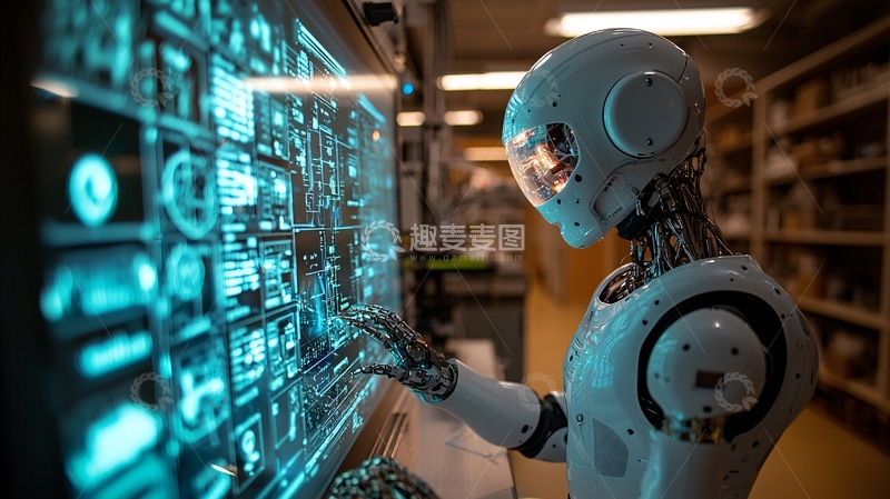 高清大图下载【趣麦麦图】机器人操作触控屏幕